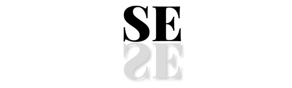 la palabra SE en negro y abajo su espejo en gris